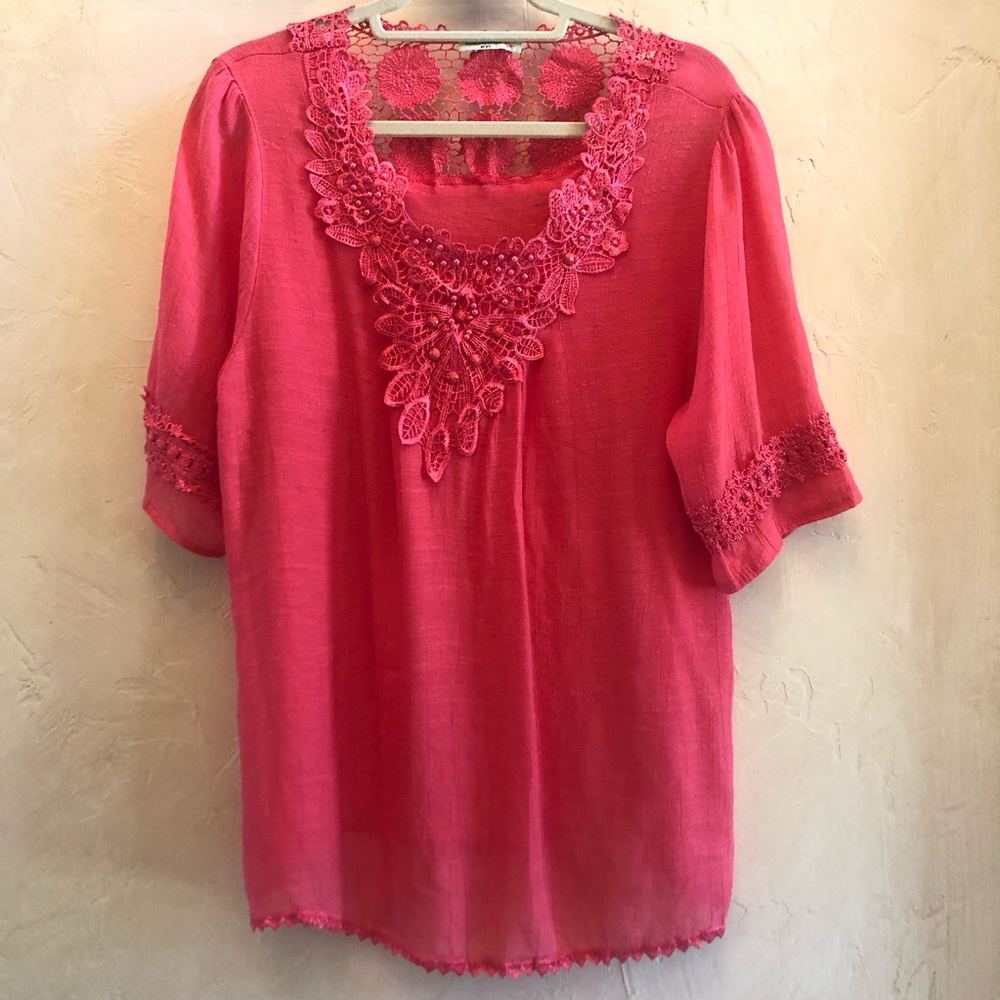 Coral Wild Importers L embellished tunic
